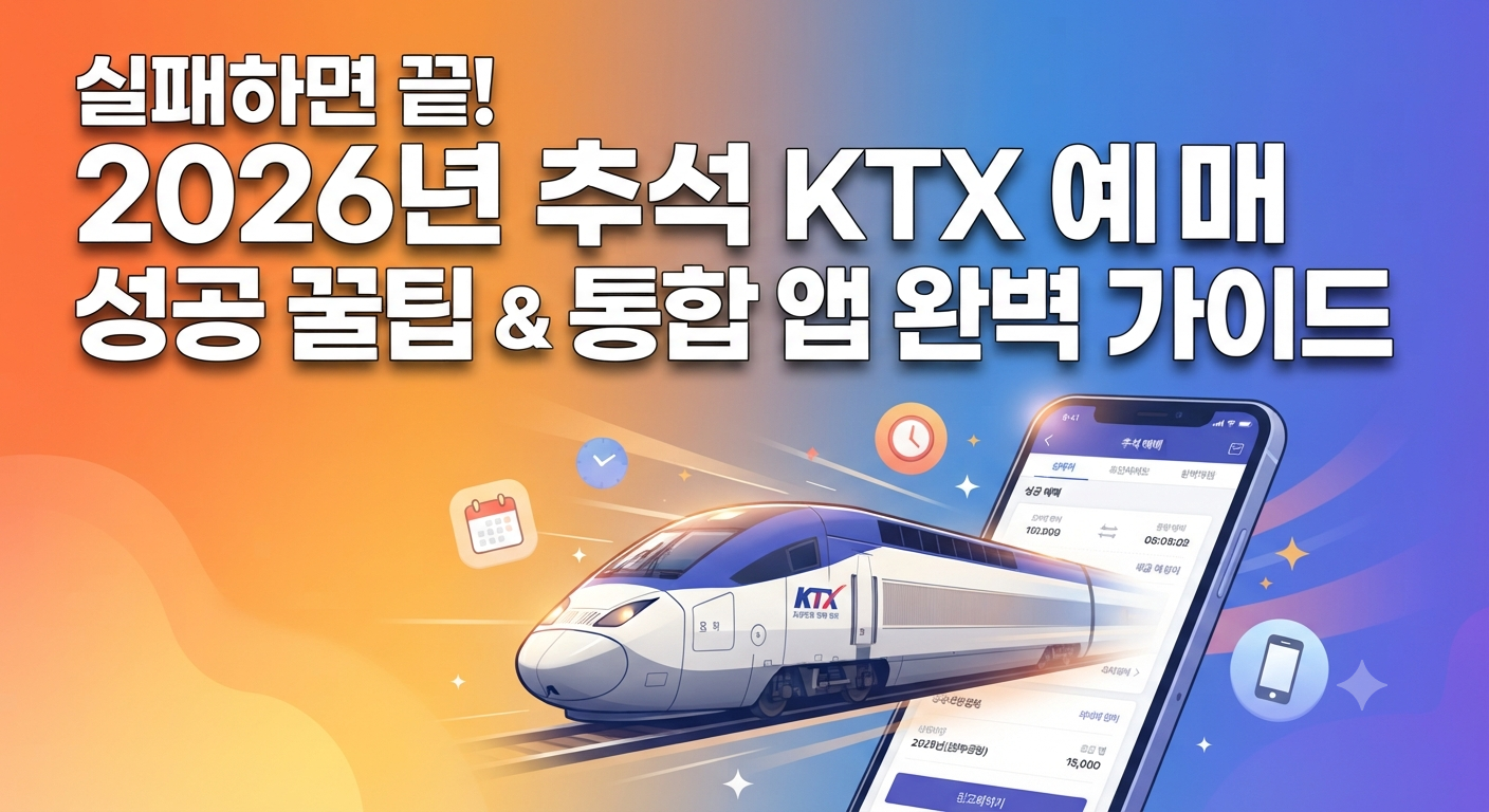 2026년 추석 KTX 예매 성공을 위한 통합 앱 가이드 및 핵심 꿀팁을 요약한 정보성 썸네일 이미지