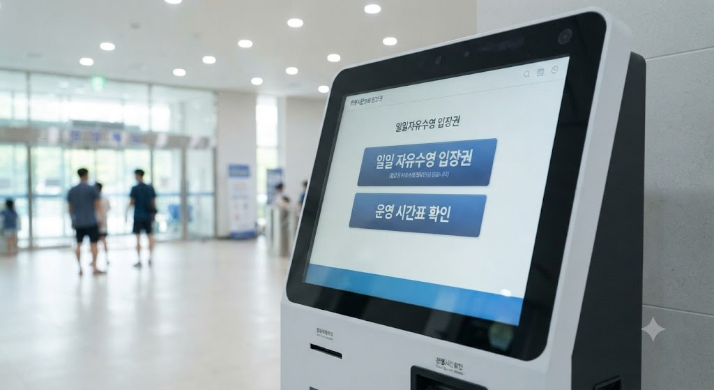 영등포 수영장 자유수영 시간표와 일일 입장권을 확인 및 발권할 수 있는 무인 키오스크