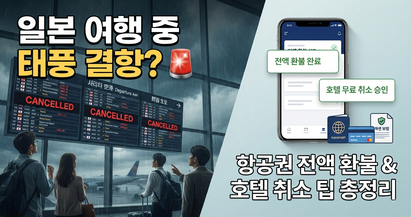 일본 공항 전광판에 표시된 태풍 결항 현황 안내 화면