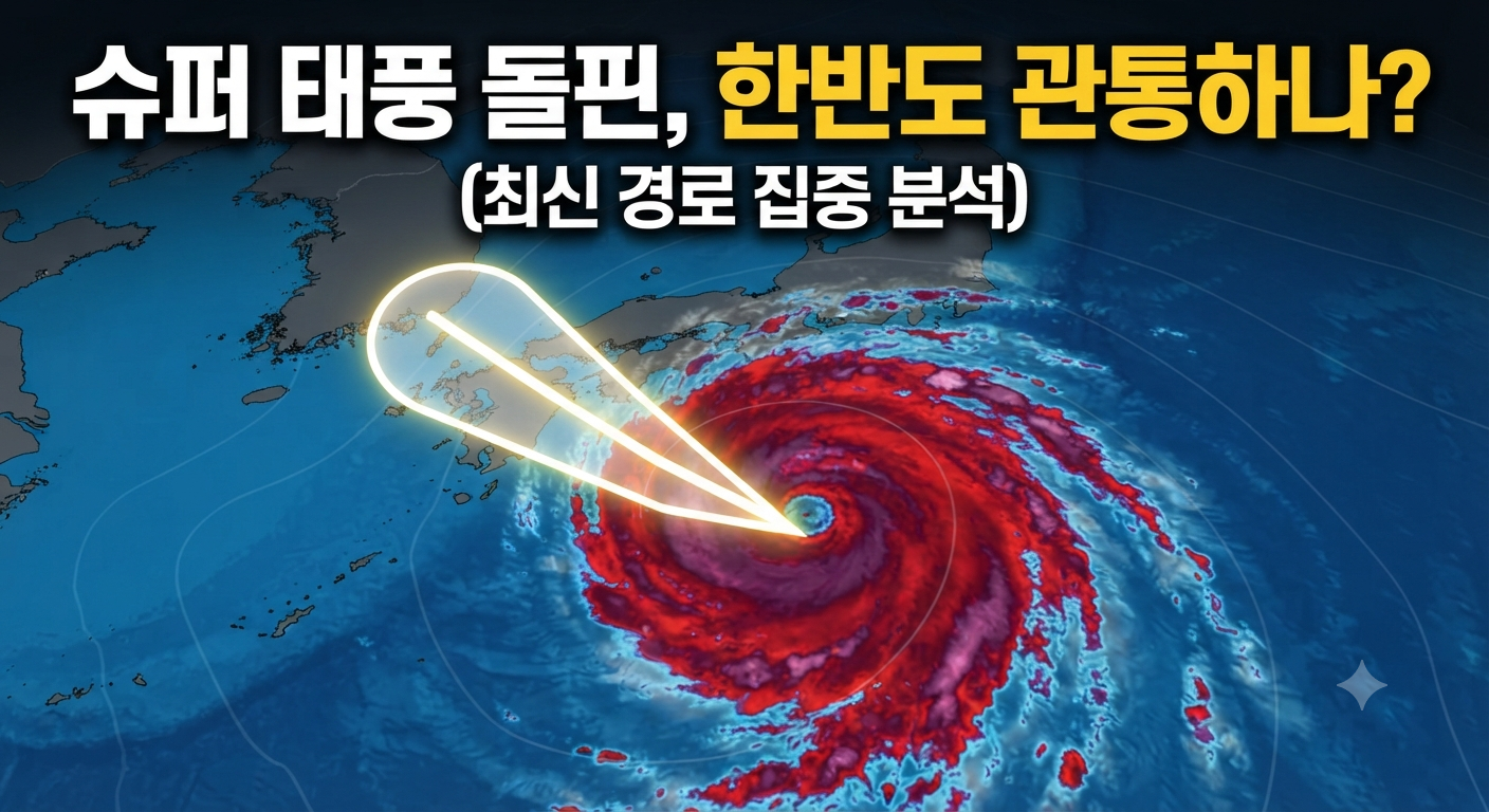 한반도 방향으로 북상 중인 제13호 태풍 돌핀의 위성 사진과 위험성을 경고하는 기상 예보 썸네일